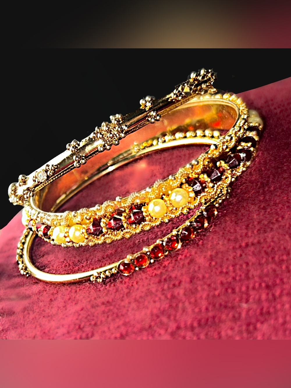 Intricate Ornate Gold-Tone Bangle Set!